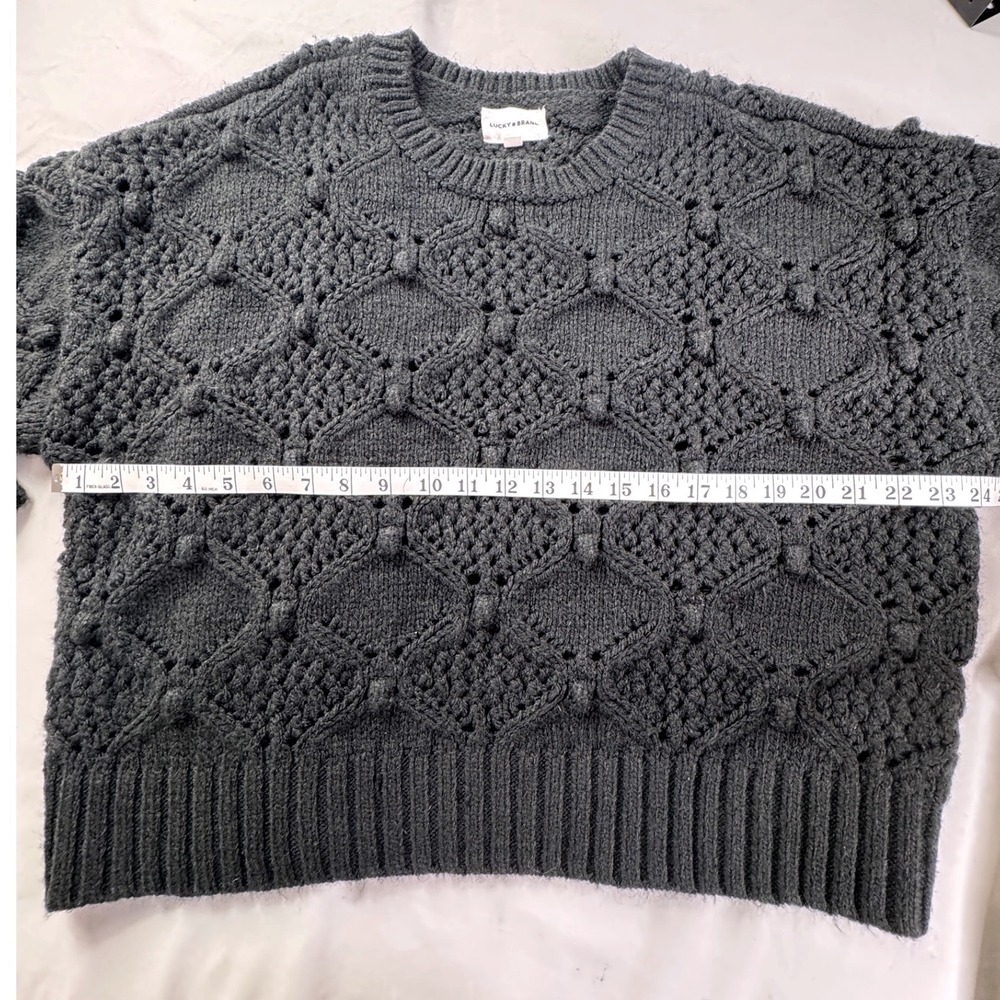 Lucky Brand Womens Gray Bobble Knit Diamond Crochet Crewneck Sweater XL boho - Picture 5 of 14